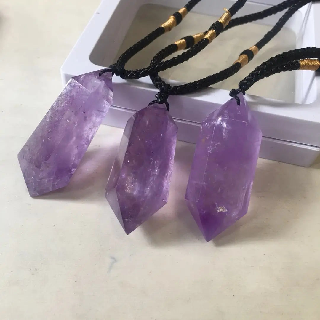 Natural Purple Brazilian Amethyst Quartz Pendant  Healing Chakra Stone