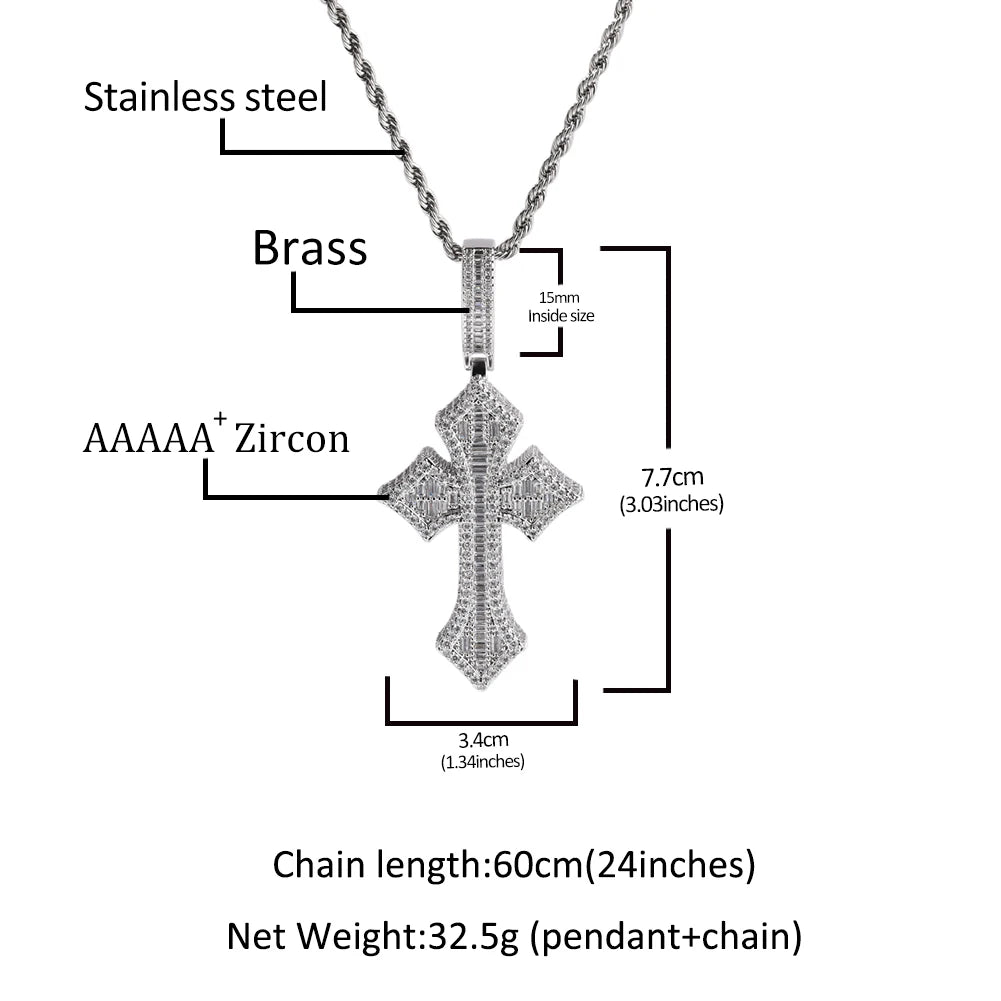 Baguettecz Cross Pendant Necklaces Iced Out Cubic Zirconias