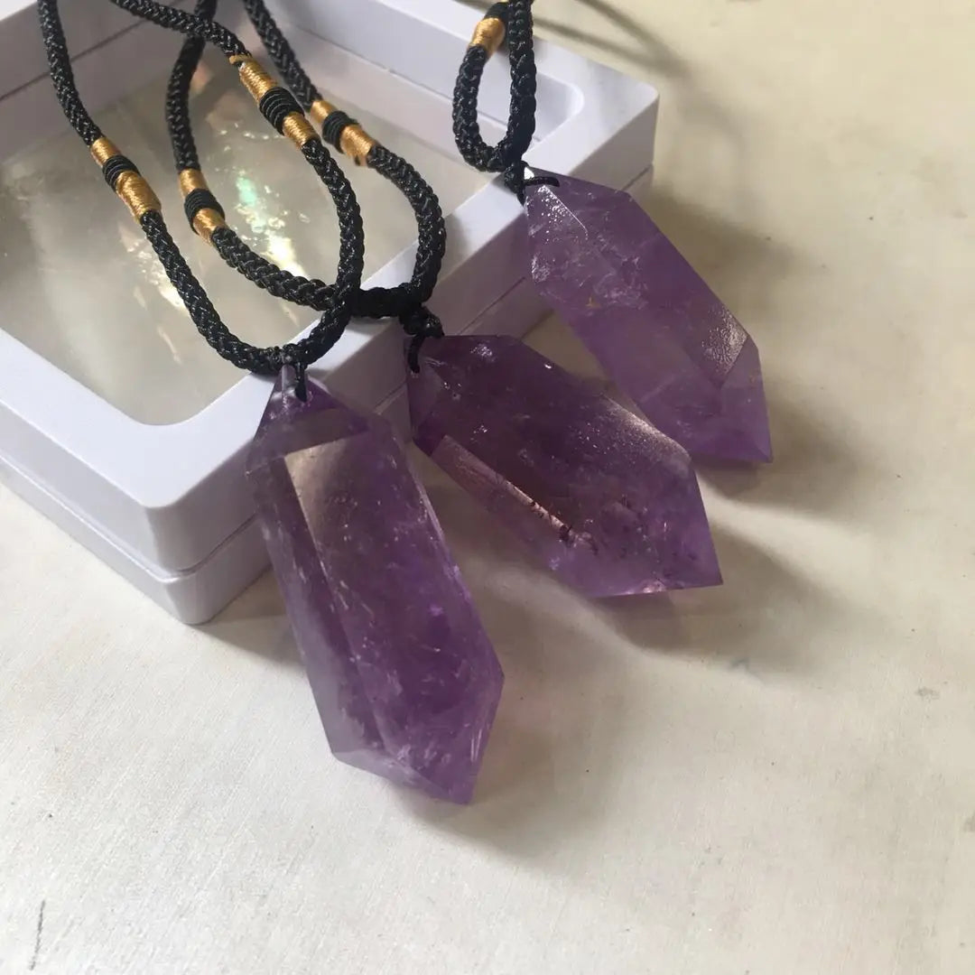 Natural Purple Brazilian Amethyst Quartz Pendant  Healing Chakra Stone