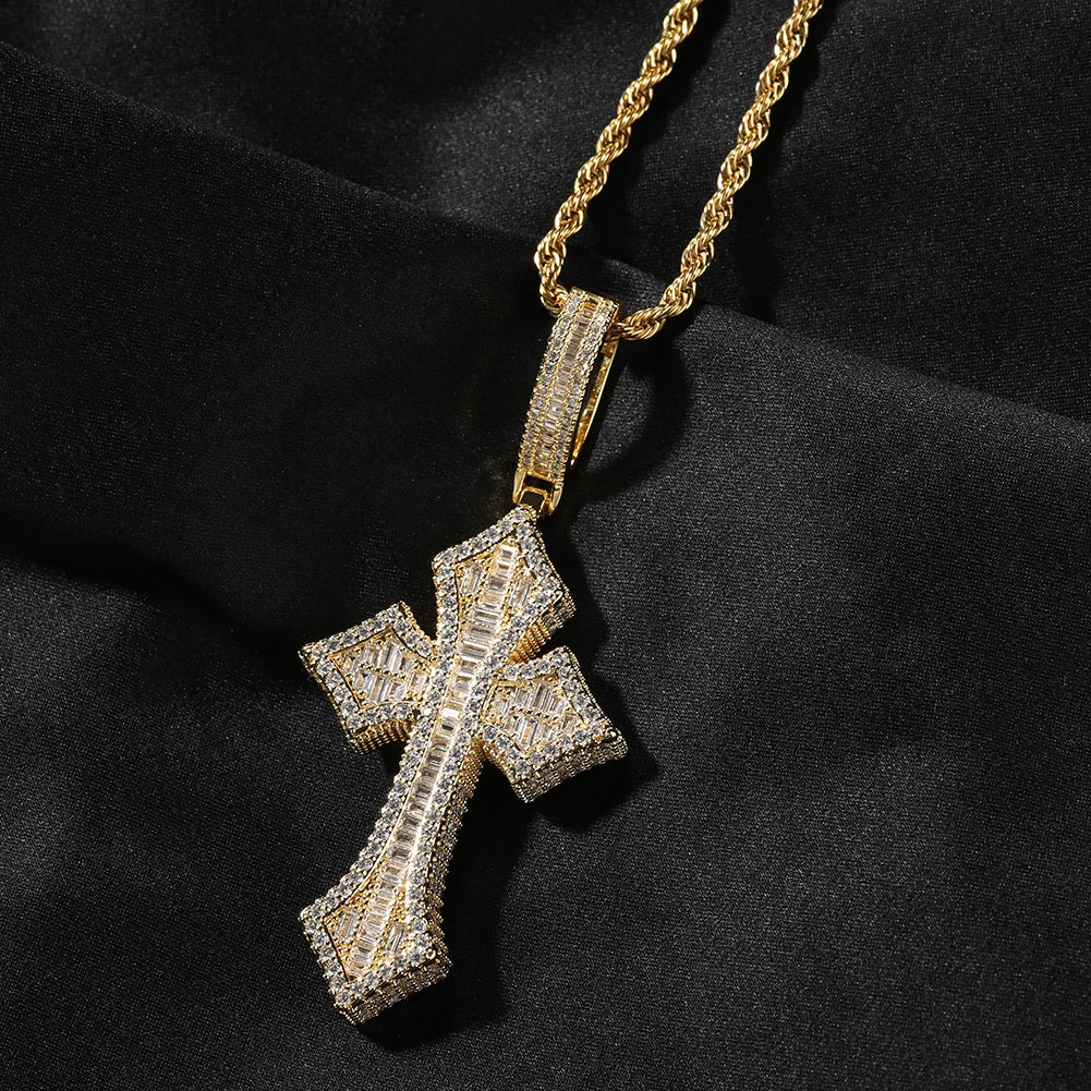 Baguettecz Cross Pendant Necklaces Iced Out Cubic Zirconias