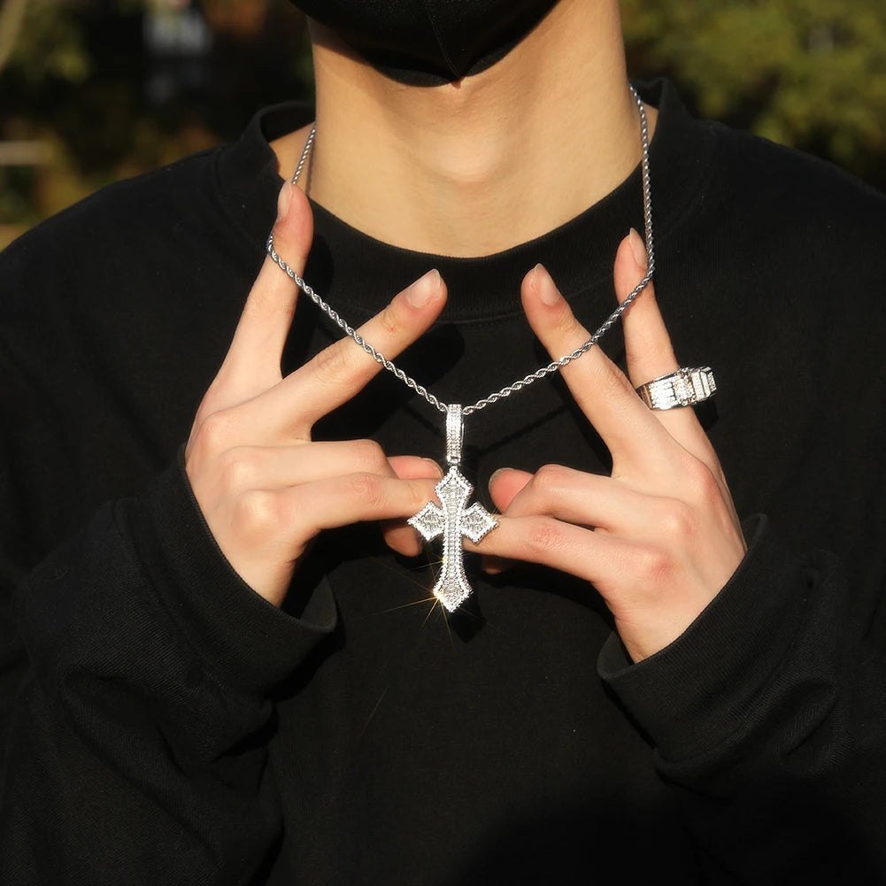 Baguettecz Cross Pendant Necklaces Iced Out Cubic Zirconias