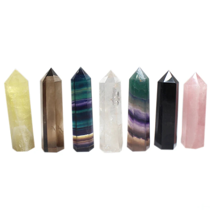 Natural Crystal Point Wand Clear Fluorite Amethyst Rose Quartz Healing Stone