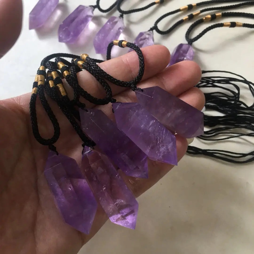 Natural Purple Brazilian Amethyst Quartz Pendant  Healing Chakra Stone