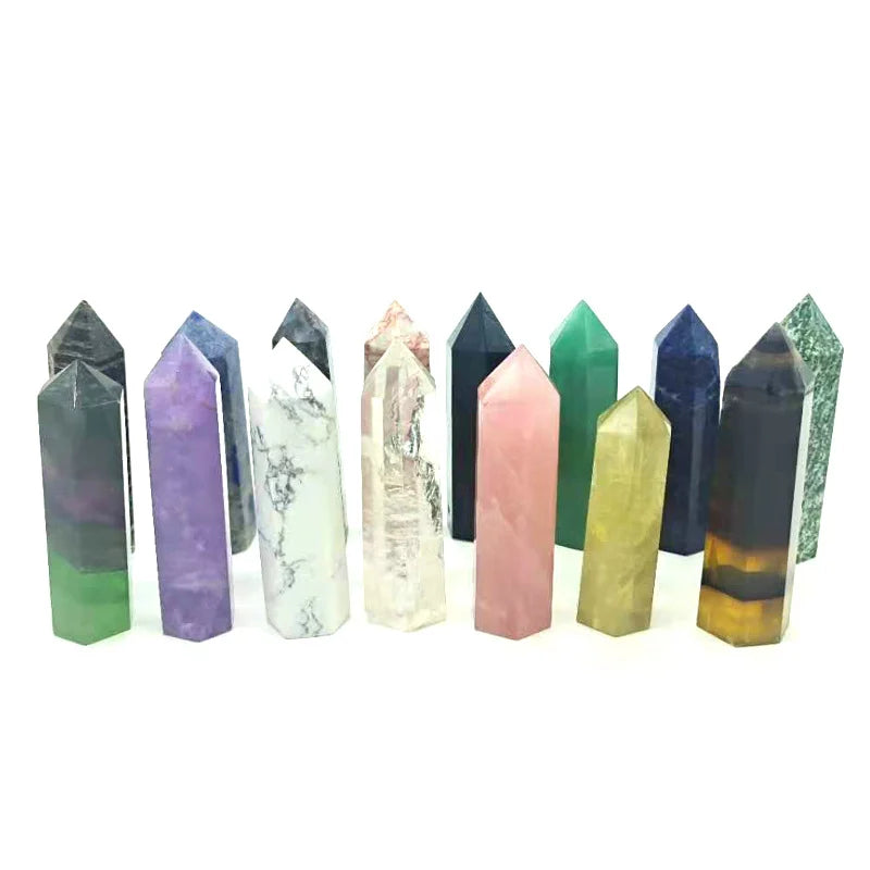 Natural Crystal Point Wand Clear Fluorite Amethyst Rose Quartz Healing Stone