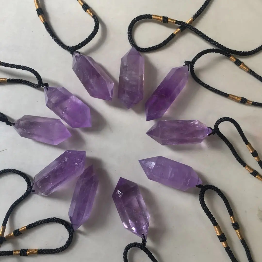 Natural Purple Brazilian Amethyst Quartz Pendant  Healing Chakra Stone