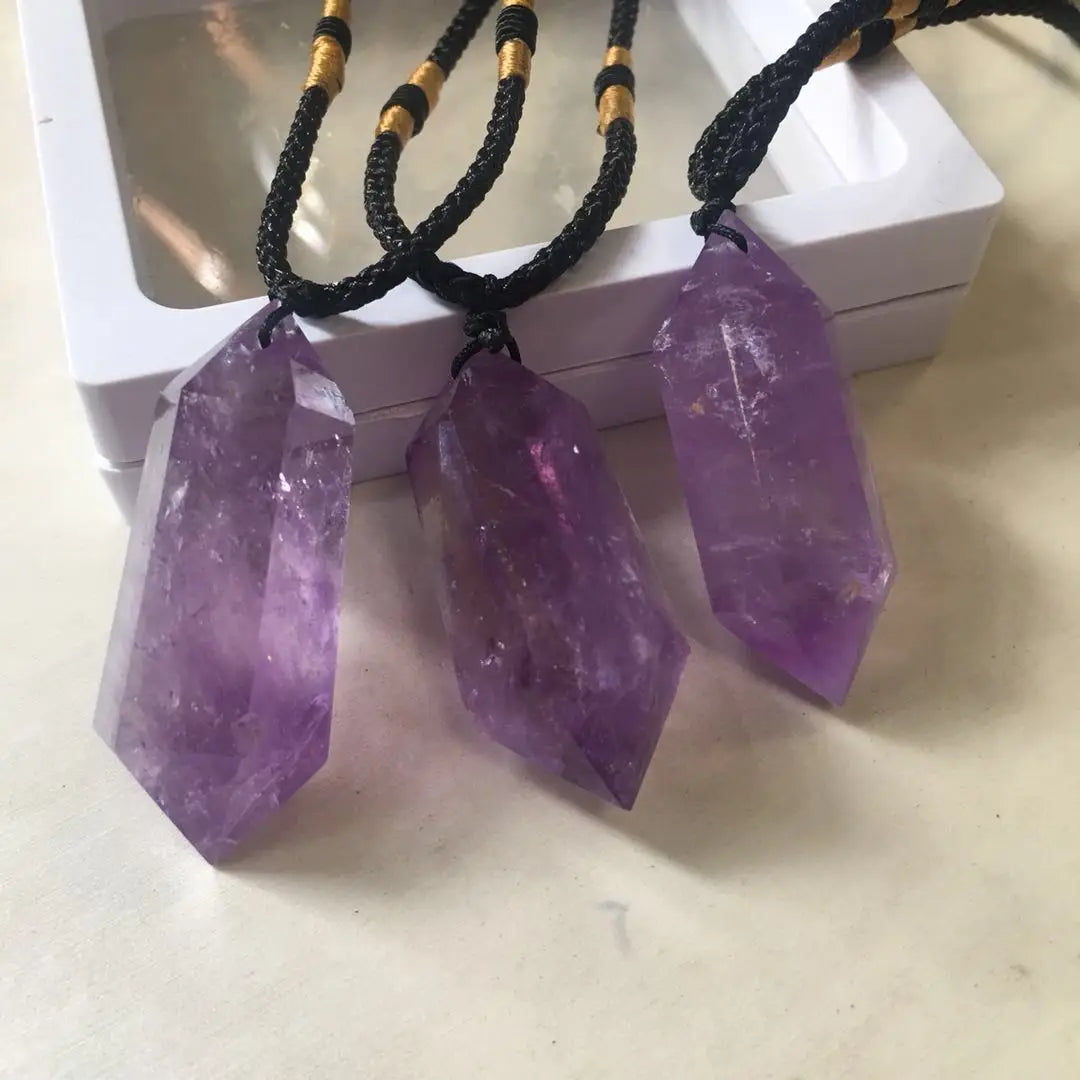 Natural Purple Brazilian Amethyst Quartz Pendant  Healing Chakra Stone