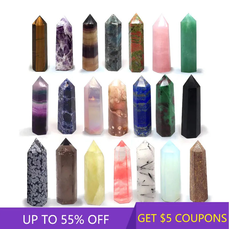 Natural Crystal Point Wand Clear Fluorite Amethyst Rose Quartz Healing Stone