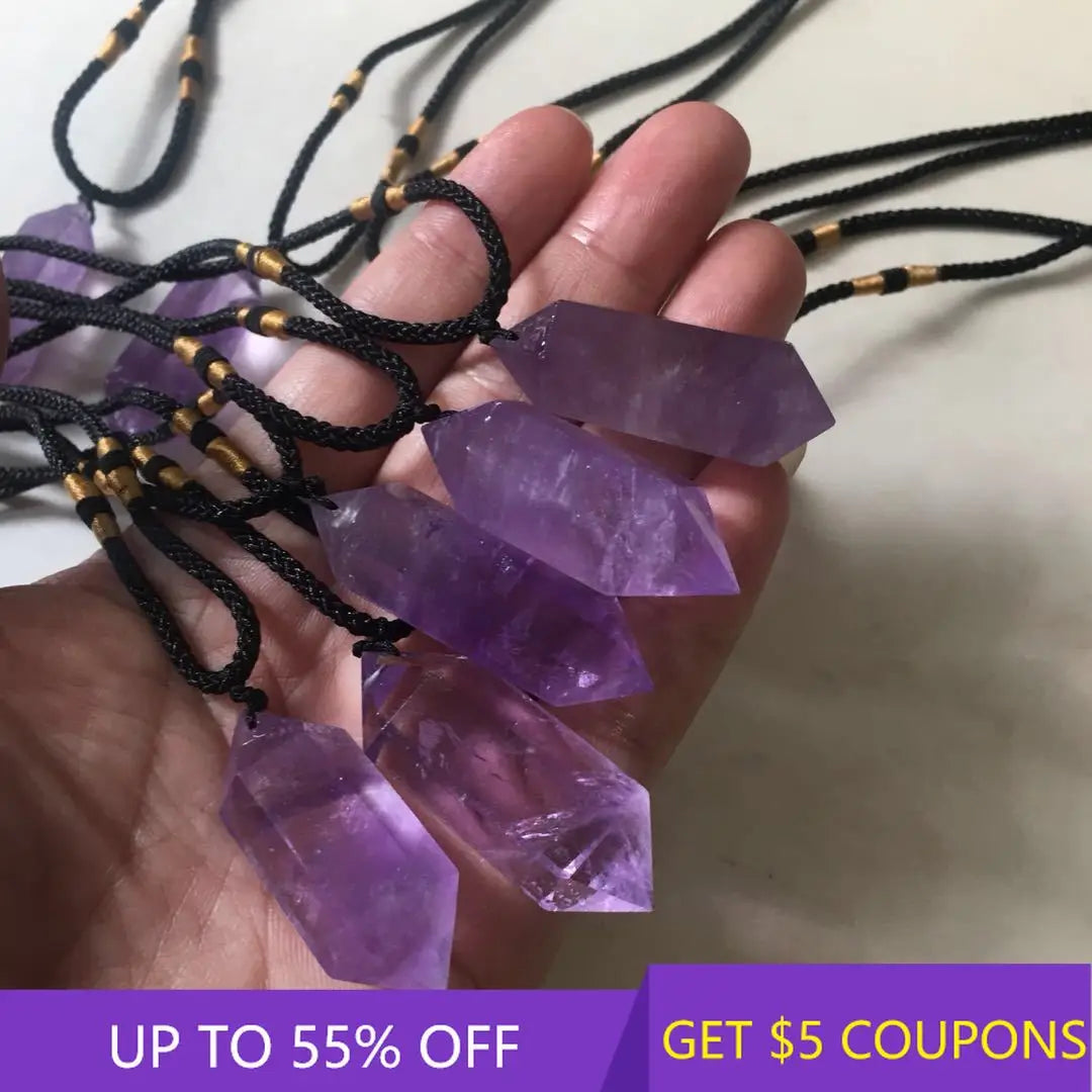 Natural Purple Brazilian Amethyst Quartz Pendant  Healing Chakra Stone